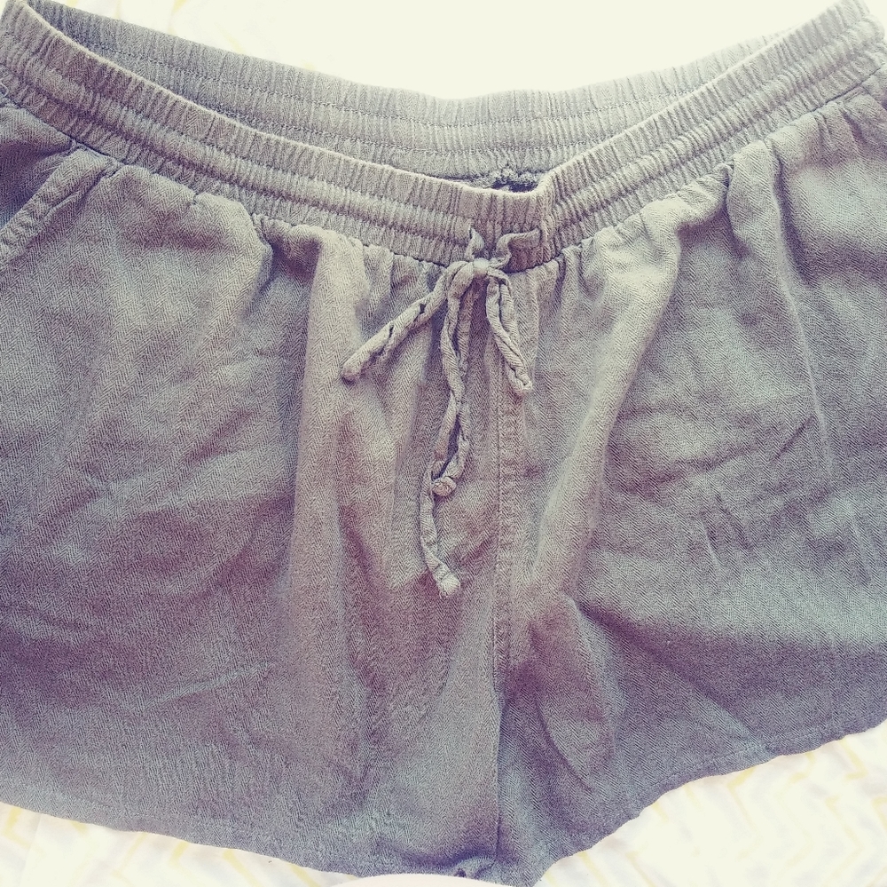 Green linen shorts